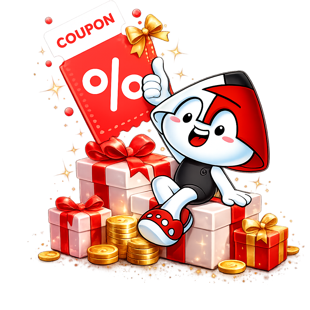 Linh vật Minh Tuấn Mobile cầm coupon giảm giá