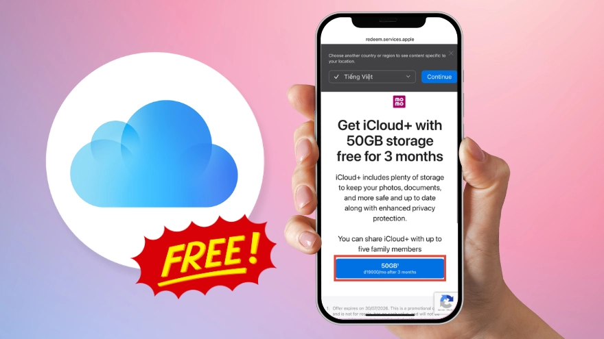 Cách nhận 50GB iCloud+ miễn phí trên MoMo