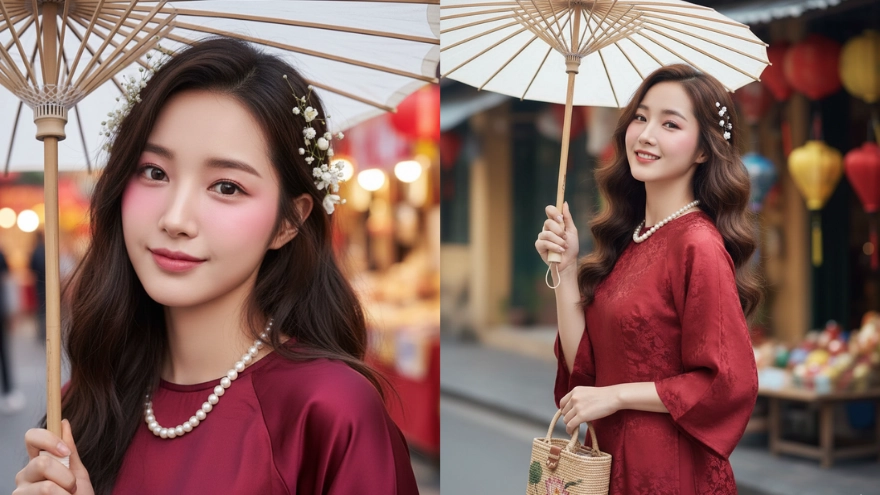 Cách tạo ảnh áo dài đỏ gấm đón Tết bằng Gemini AI đẹp mê ly