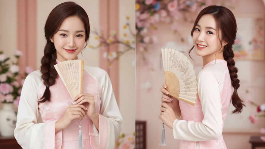 Cách tạo ảnh áo dài Tết màu hồng ngọt ngào bằng Gemini AI