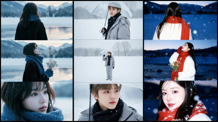 Cách tạo khung 3 ảnh dưới tuyết mùa đông theo trend cực hot