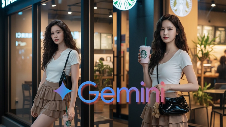 Câu lệnh Gemini tạo ảnh đi cafe Starbucks siêu chill