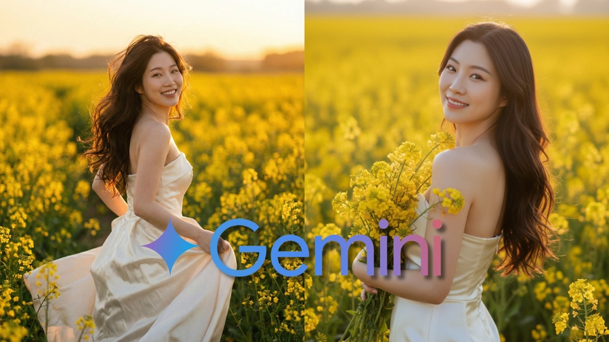 Câu lệnh Gemini tạo ảnh nàng thơ bên hoa vàng rực rỡ