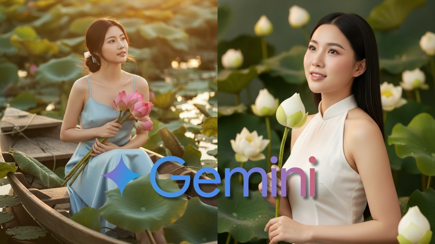 Câu lệnh Gemini tạo bộ ảnh bên đóa sen đẹp hút hồn