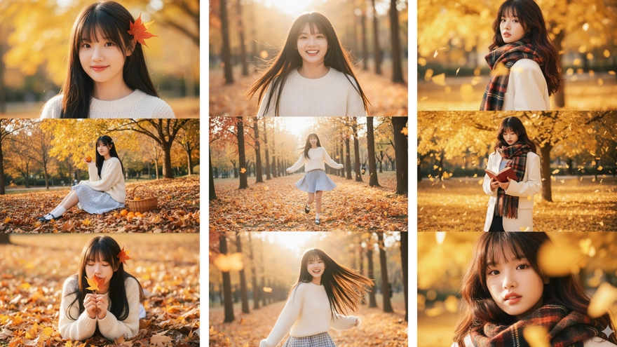 Câu lệnh tạo trend ảnh 3 khung mùa thu lá vàng rơi