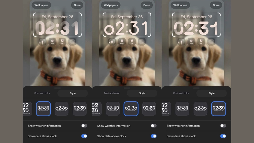 One UI 8.5 ra mắt 3 mẫu đồng hồ màn hình khóa mới siêu đẹp