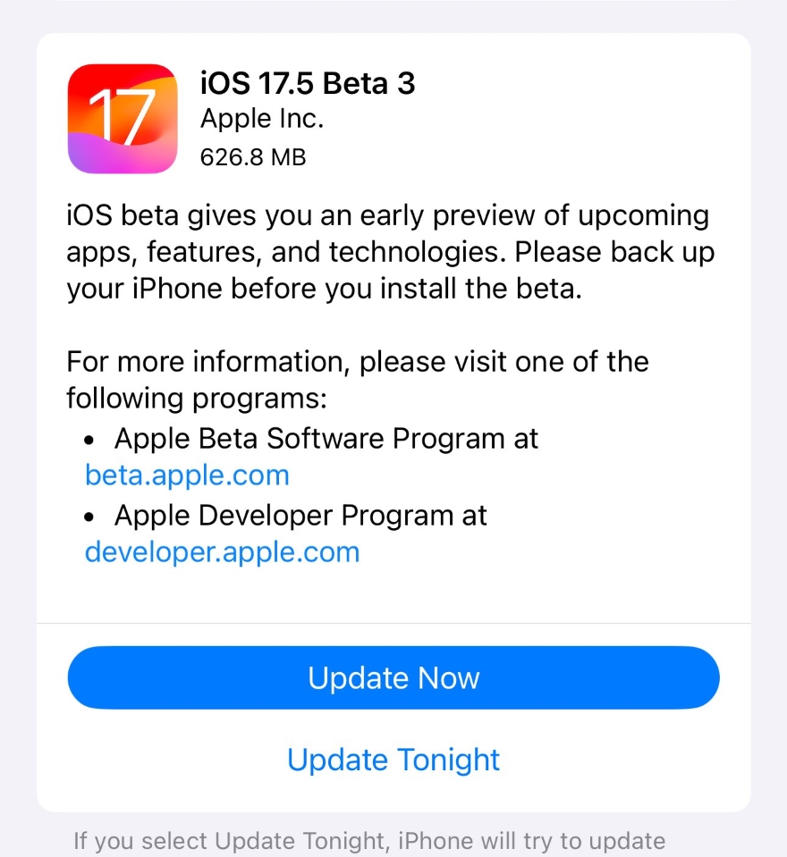ios 17.5 beta 3 chính thức ra mắt