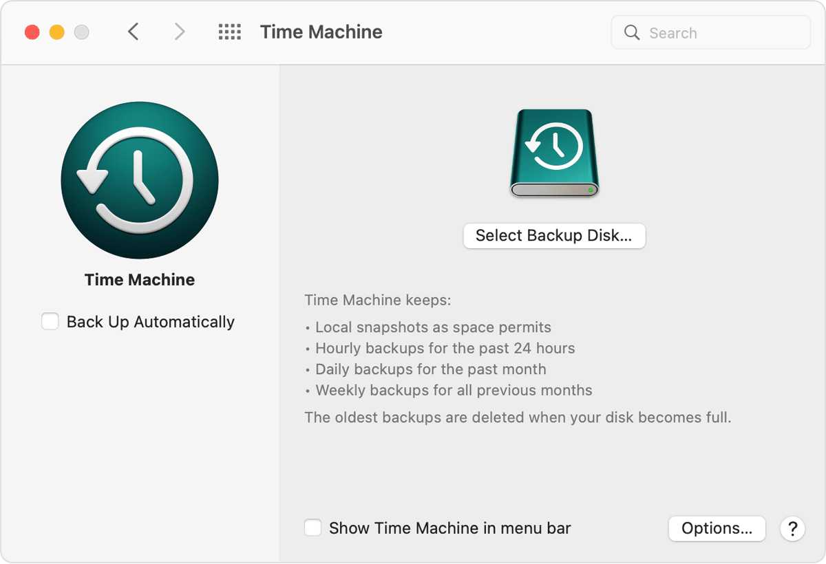 Time Machine là công cụ có sẵn ngay trên máythực hiện sao lưu hàng giờ máy tính của bạn mỗi ngày và giữ lại bản sao lưu hàng ngày