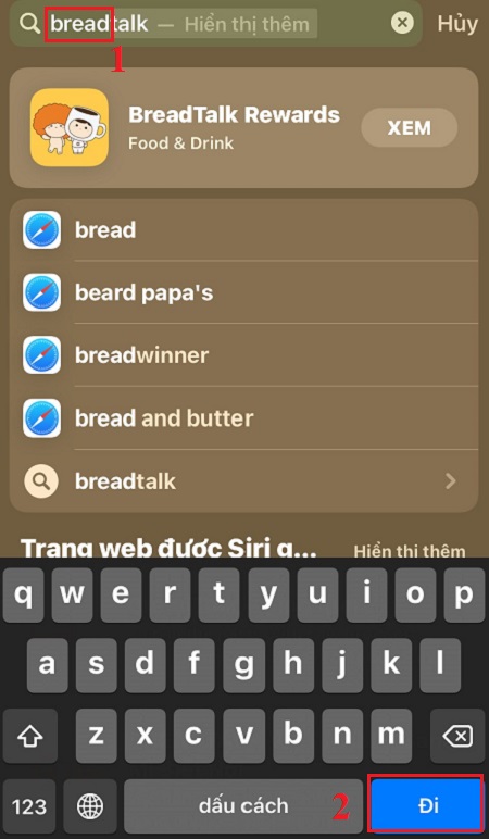 Nhập từ tiếng Anh mà bạn cần tra cứu như “bread”, rồi nhấn nút Tìm ở bàn phím điện thoại.