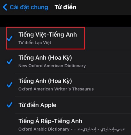 Chọn mục tiếng Việt - tiếng Anh để hoàn tất việc thiết lập.