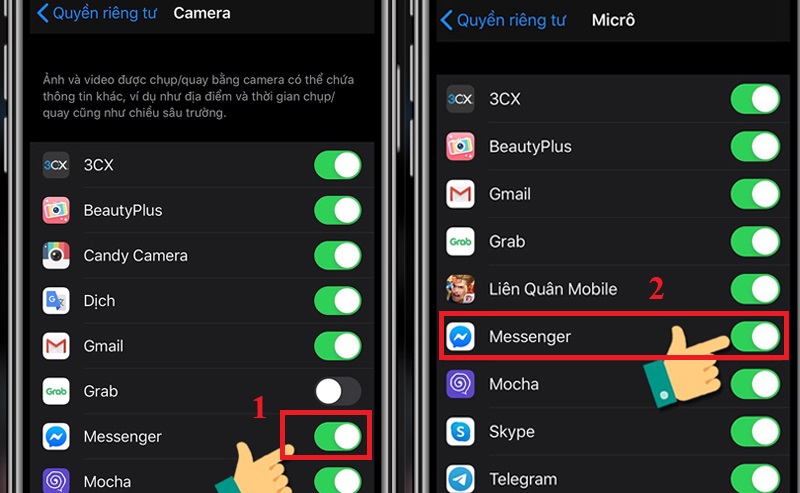 Kiểm tra, cho phép Messenger truy cập camera và microphone trên iPhone