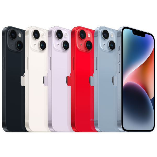  iPhone 14 và iPhone 14 Plus 2022 có 5 tuỳ chọn màu cho bạn lựa chọn, bao gồm: Midnight (Đen), Starlight (Trắng), Blue (Xanh biển), Purple (Tím) và Red (Đỏ). Đặc biệt trong đó phải kể đến màu Tím mới được tung ra trong đợt này.