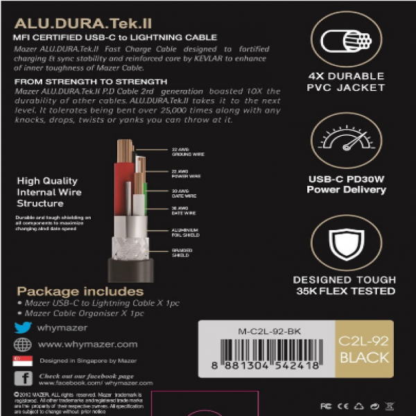 MC2L92BK - Cáp Type-C to Lightning Mazer PD30W Power Link II (12cm) - 3