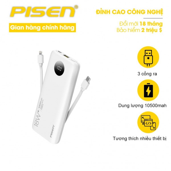 TSD296 - Pin sạc dự phòng Pisen 10.500 mAh 18W Quick PowerFo - 2