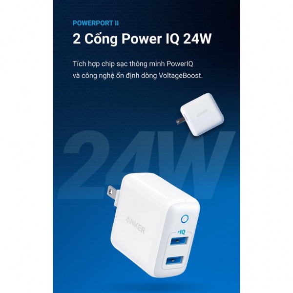 A2027111 - Cốc sạc 2 cổng Anker 24W USB-A PowerPort II A2027 - 2