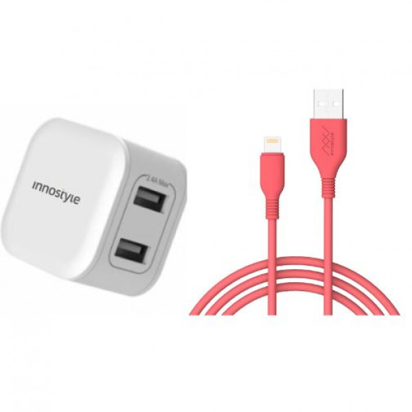 IC12SA + JIAL150 REDD - Combo Cốc + Cáp sạc Innostyle 12W 2 cổng Minigo 2 Smart - IC12SA + JIAL150 REDD