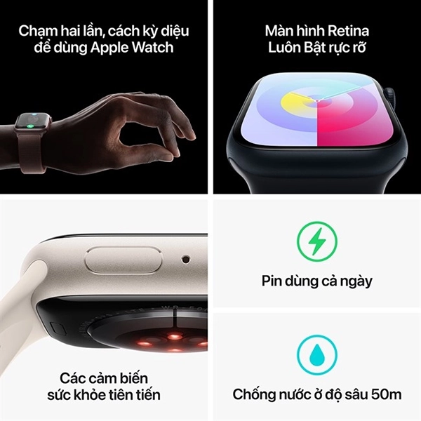 MRMN3SA A - Apple Watch Series 9 LTE 45mm viền thép dây cao su - Chính hãng VN A - 9