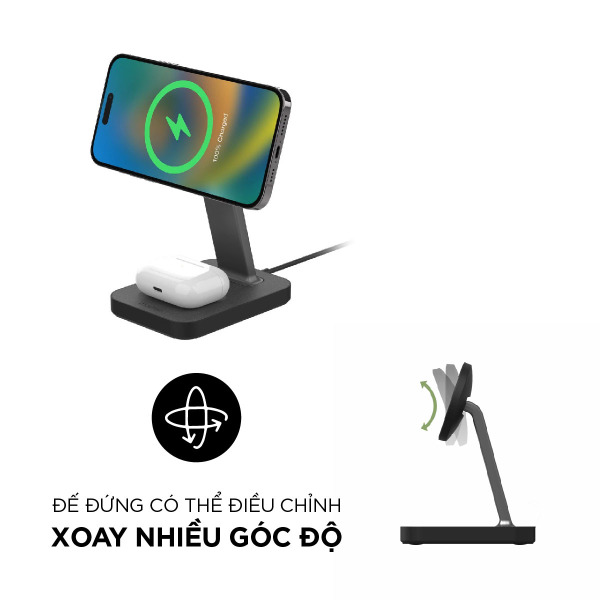 401309750 - Đế sạc không dây Mophie Snap+ 2 in 1 Charge Stand & Pad - 9