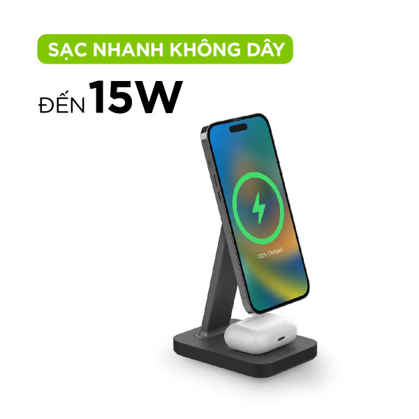 401309750 - Đế sạc không dây Mophie Snap+ 2 in 1 Charge Stand & Pad - 12