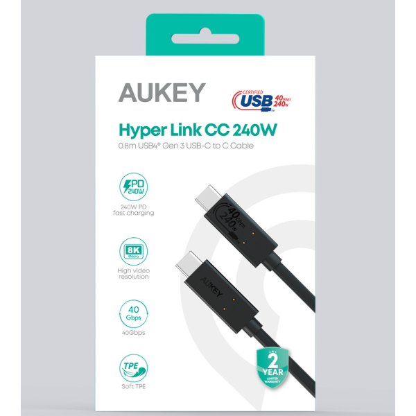 CB-TCC241-BLK - Cáp chuyển USB-IF Aukey thế hệ thứ 3 240W 0.8M - 12