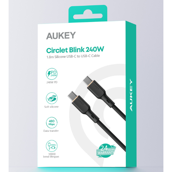 CB-SCC242-BLK - Cáp Type-C to Type-C Aukey 240W Silicone 1.8M - 10