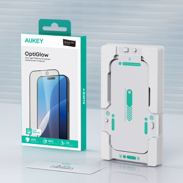 SP-HY20A - Cường lực chống ánh sáng xanh iPhone 16 15 Aukey OptiGlow SP-HY20 - 2