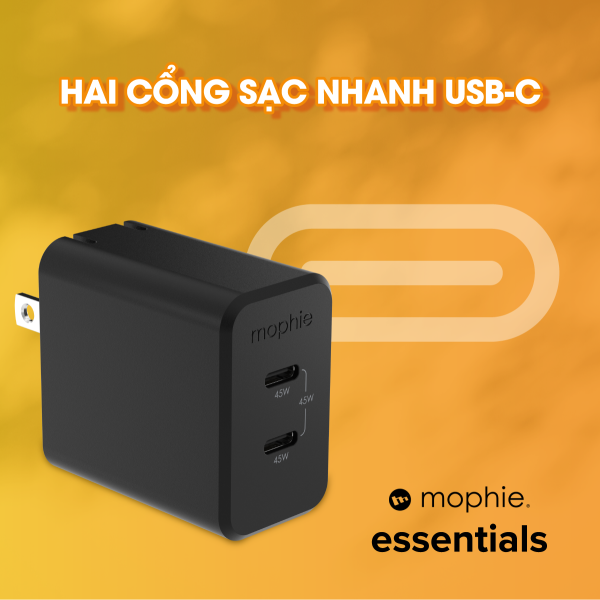 409912231 - Cốc sạc nhanh 2 cổng Mophie Essentials PD 45W GaN - 15