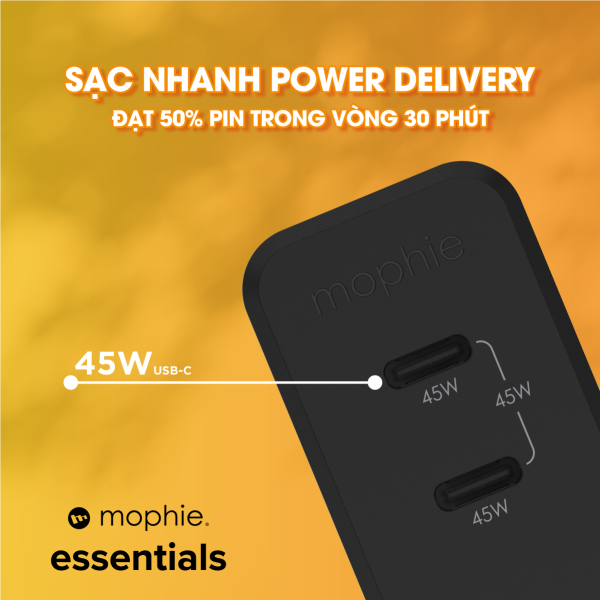 409912231 - Cốc sạc nhanh 2 cổng Mophie Essentials PD 45W GaN - 19