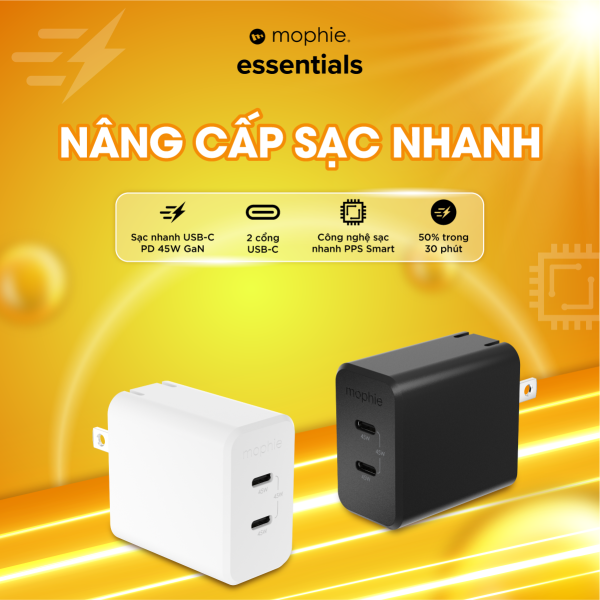 409912231 - Cốc sạc nhanh 2 cổng Mophie Essentials PD 45W GaN - 20