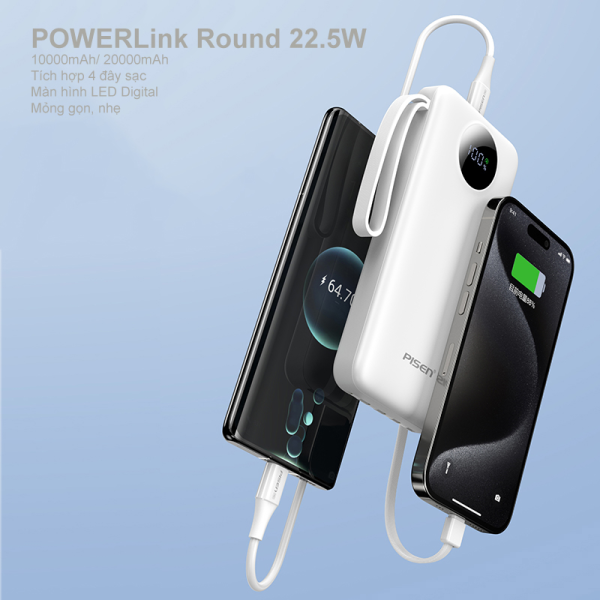 TP-D099 - Pin sạc dự phòng Pisen 10.000 mAh 22.5W Quick PowerLink Round - 4