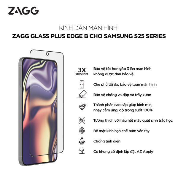 100117888 - Cường lực Samsung Galaxy S25 Ultra ZAGG Plus Edge - 9