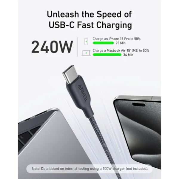 A80E5011 - Cáp Type-C to Type-C Anker 543 240W 0.9m Bọc Dù Bio-Braided Fast Charge - 2