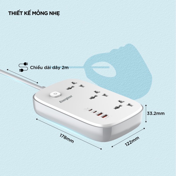 EPB3250W00EUWE - Ổ điện đa năng Energizer 3AC kèm 2 x USB-A và 2 x Type-C sạc nhanh PD (Max 65W) - 8
