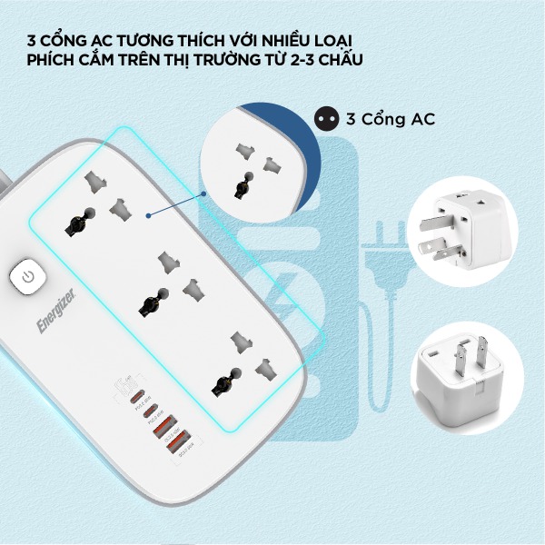 EPB3250W00EUWE - Ổ điện đa năng Energizer 3AC kèm 2 x USB-A và 2 x Type-C sạc nhanh PD (Max 65W) - 11