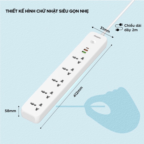 EPB2504EUWE - Ổ điện đa năng Energizer 5AC kèm 2 x USB-A và 1 x Type-C sạc nhanh PD (Max 38W) - 8
