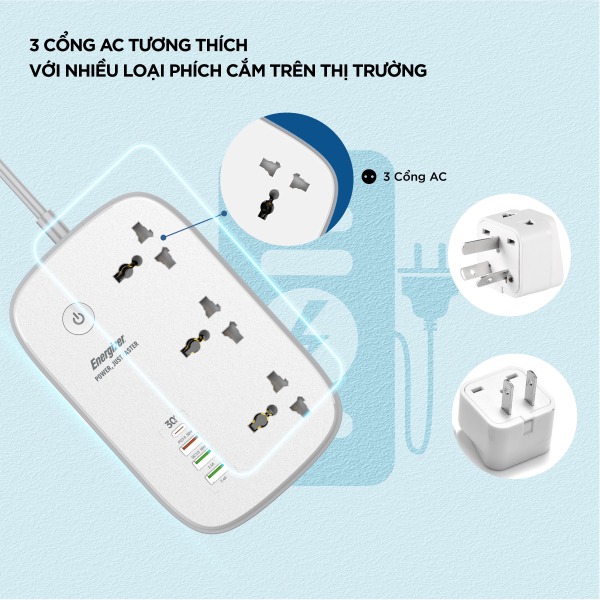 EPB2502EUWE - Ổ điện đa năng Energizer Wifi 3AC kèm 3 x USB-A và 1 x Type-C sạc nhanh PD 30W - 10