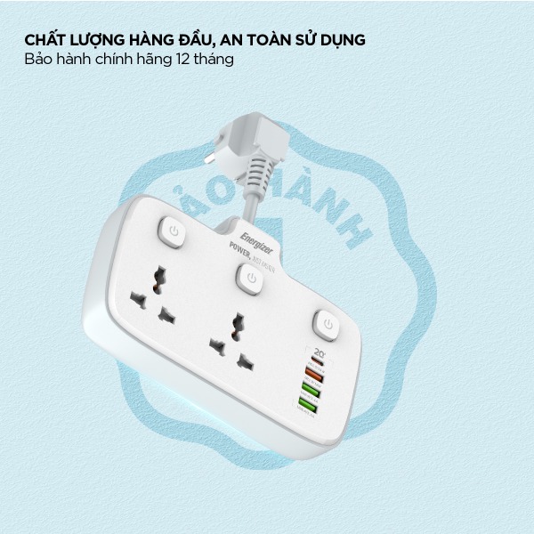 EPB2503EUWE - Ổ điện đa năng Energizer 2AC kèm 3 x USB-A và 1 x Type-C sạc nhanh PD (Max 20W) - 10