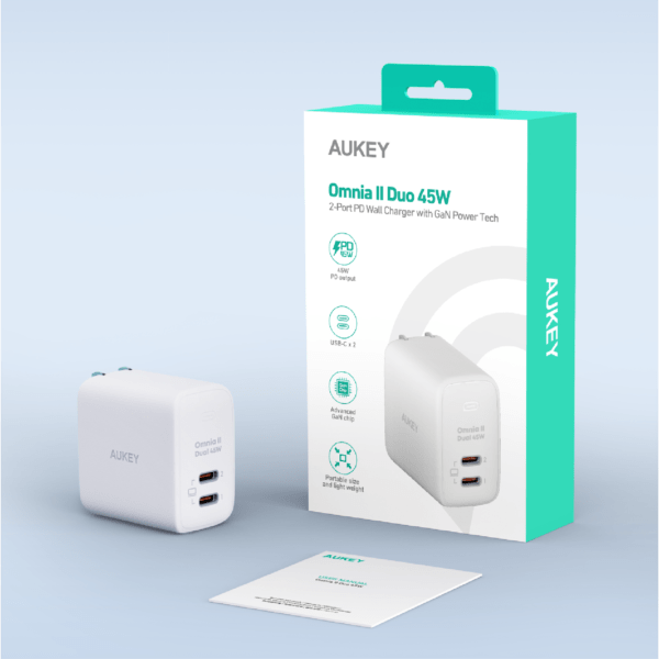 PA-B4T-BLK - Cốc sạc nhanh Aukey 2 cổng 45W GaN PA-B4 (chấu gập) - 2