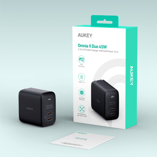 PA-B4T-BLK - Cốc sạc nhanh Aukey 2 cổng 45W GaN PA-B4 (chấu gập) - 3