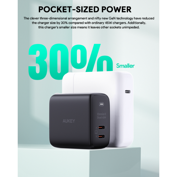 PA-B4T-BLK - Cốc sạc nhanh Aukey 2 cổng 45W GaN PA-B4 (chấu gập) - 5
