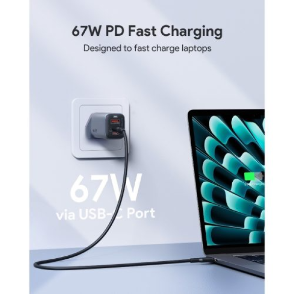 PA-B6U-BLK - Cốc sạc nhanh Aukey Omnia II Mix 67W GaN III 3 cổng 2C1A - 2