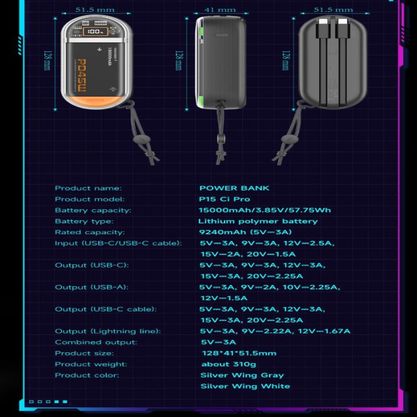 ID5866 - Pin dự phòng sạc nhanh IDMIX 15.000 mAh PD 45W Power Mate P15 Ci Pro - 7