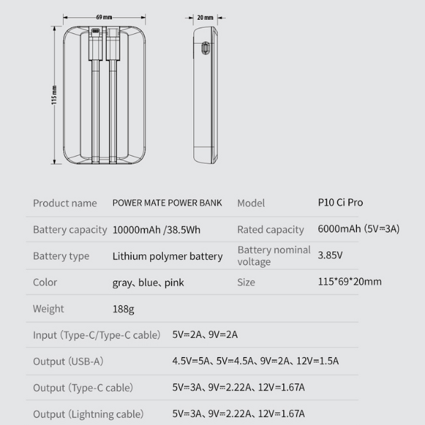 ID8940 - Pin dự phòng sạc nhanh IDMIX 10.000 mAh PD 20W Power Mate P10CiPro - 16