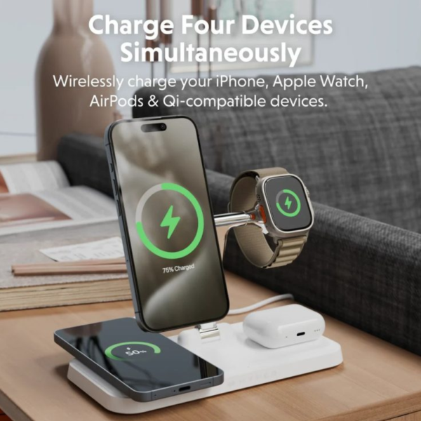 HJ3004WHGL - Đế sạc không dây Hyperjuice Qi2 4in1 Magnetic Charging Stand - 4