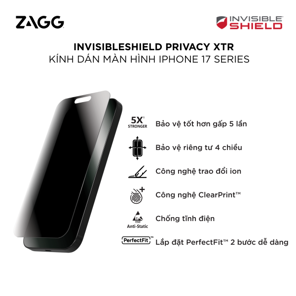 200118666 - Cường lực chống nhìn trộm iPhone 17 Pro Max ZAGG InvisibleShield XTR - 2