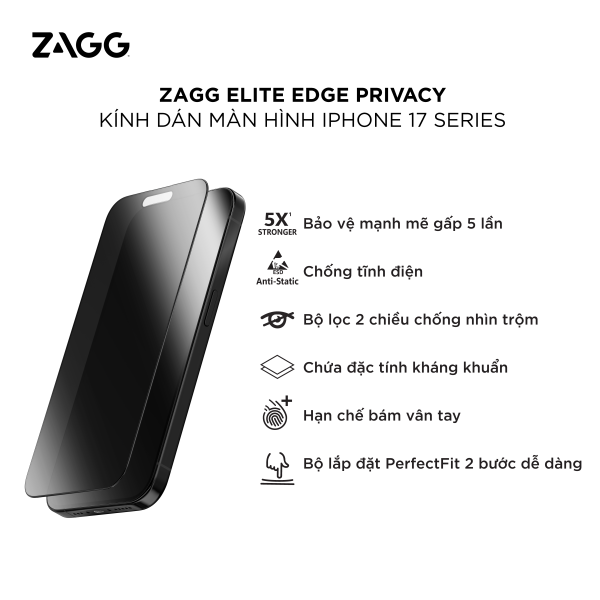 100119409 - Cường lực chống nhìn trộm iPhone Air ZAGG Elite Edge - 2