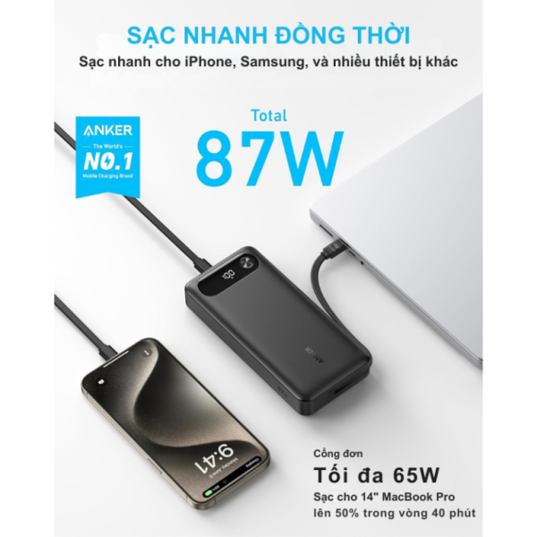A1383011 - Pin dự phòng sạc nhanh Anker 20.000 mAh 87W tích hợp cáp Type-C - 2