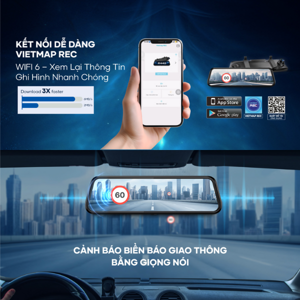 R440 - Camera hành trình Vietmap cảnh báo giao thông màn hình gương R440 - 9