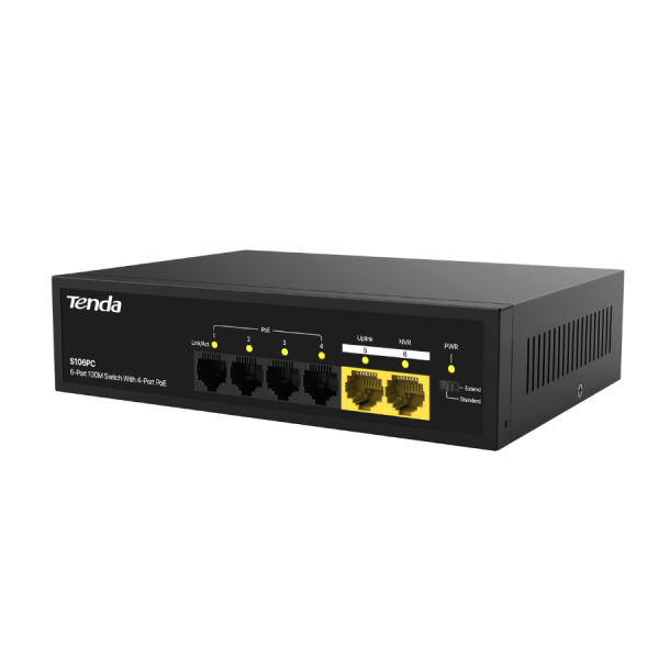 S106PC - Switch Tenda 4-Port PoE công suất 45W, 2-Port Uplink S106PC - 2