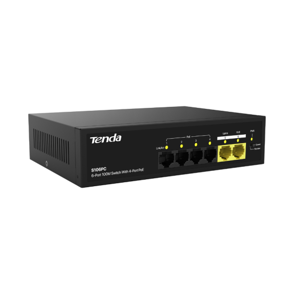 S106PC - Switch Tenda 4-Port PoE công suất 45W, 2-Port Uplink S106PC - 4